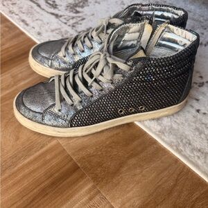 P448 Silver and Black High-Top Sneakers